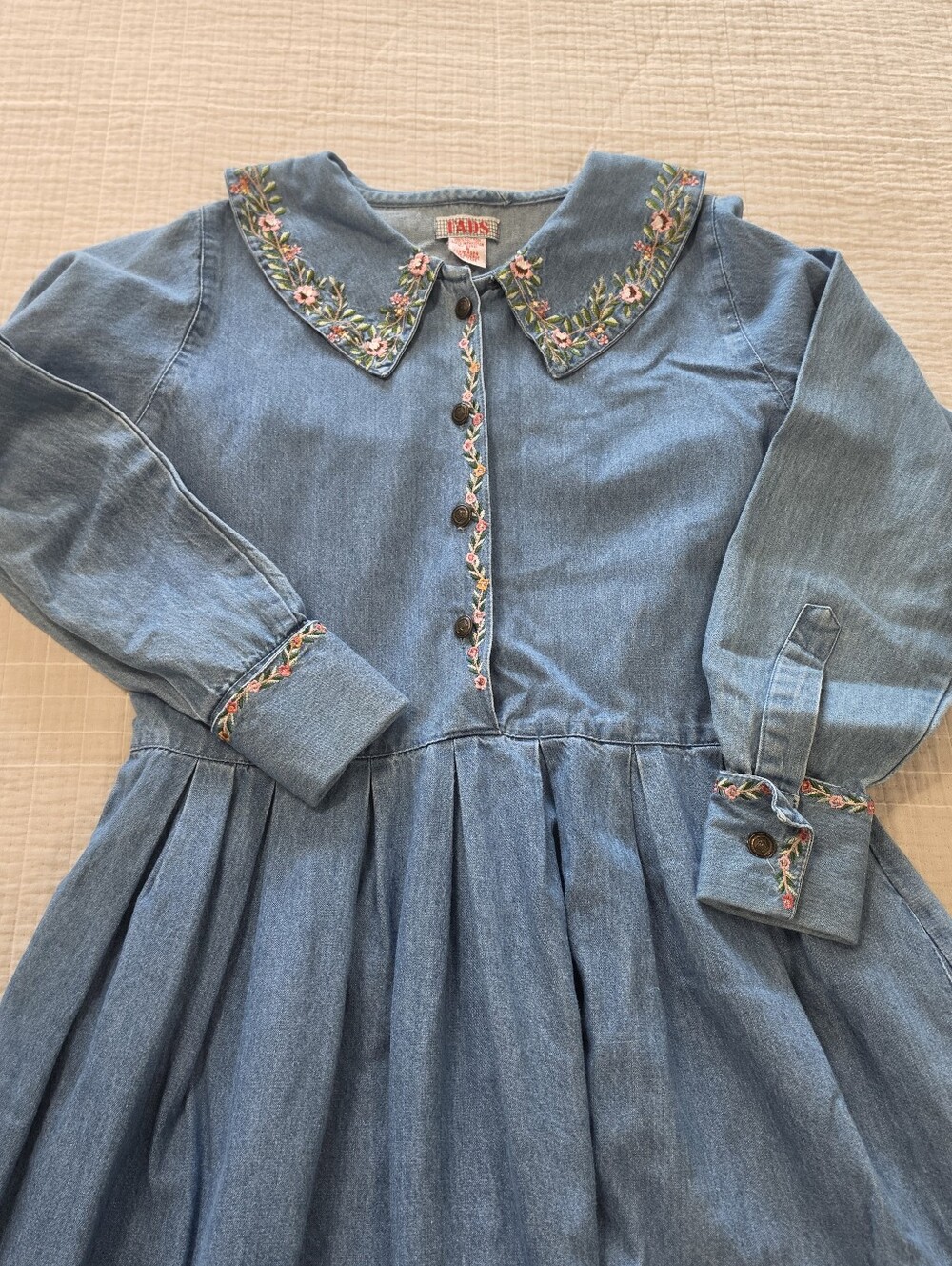 Vintage FADS Denim Midi Dress, Size 6, Embroidered